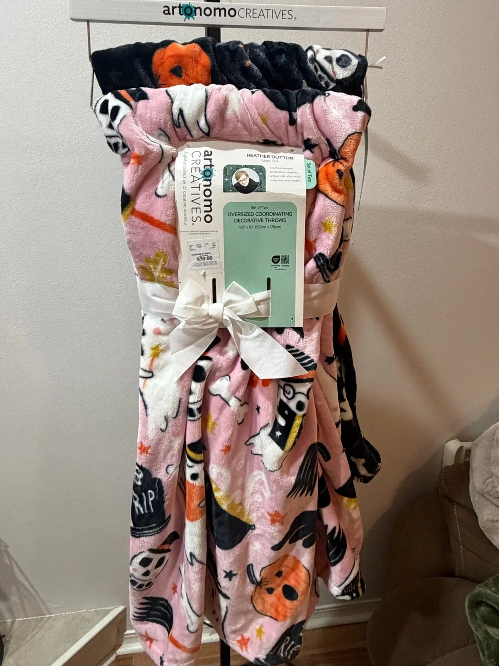 Heather Dutton Pink Halloween Plush Throw Blanket